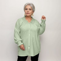 Plus‑Size Smocked V‑Neck Long Sleeve Blouse