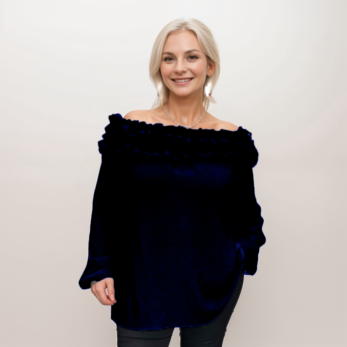 RUFFLED NECK OFF SHOULDER LONG SLEEVE TOP BLOUSE