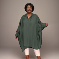 Oversized Plus‑Size Shirt with Feature Cuffs
