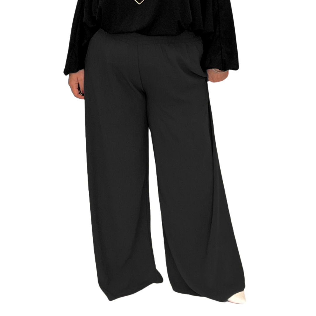 HIGH SMOCKED ELASTICATED WAIST WIDE LEG PALAZZO TROUSERS