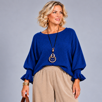Super Soft Round Neck Batwing Long Sleeve Jumper with Frilled Cuff