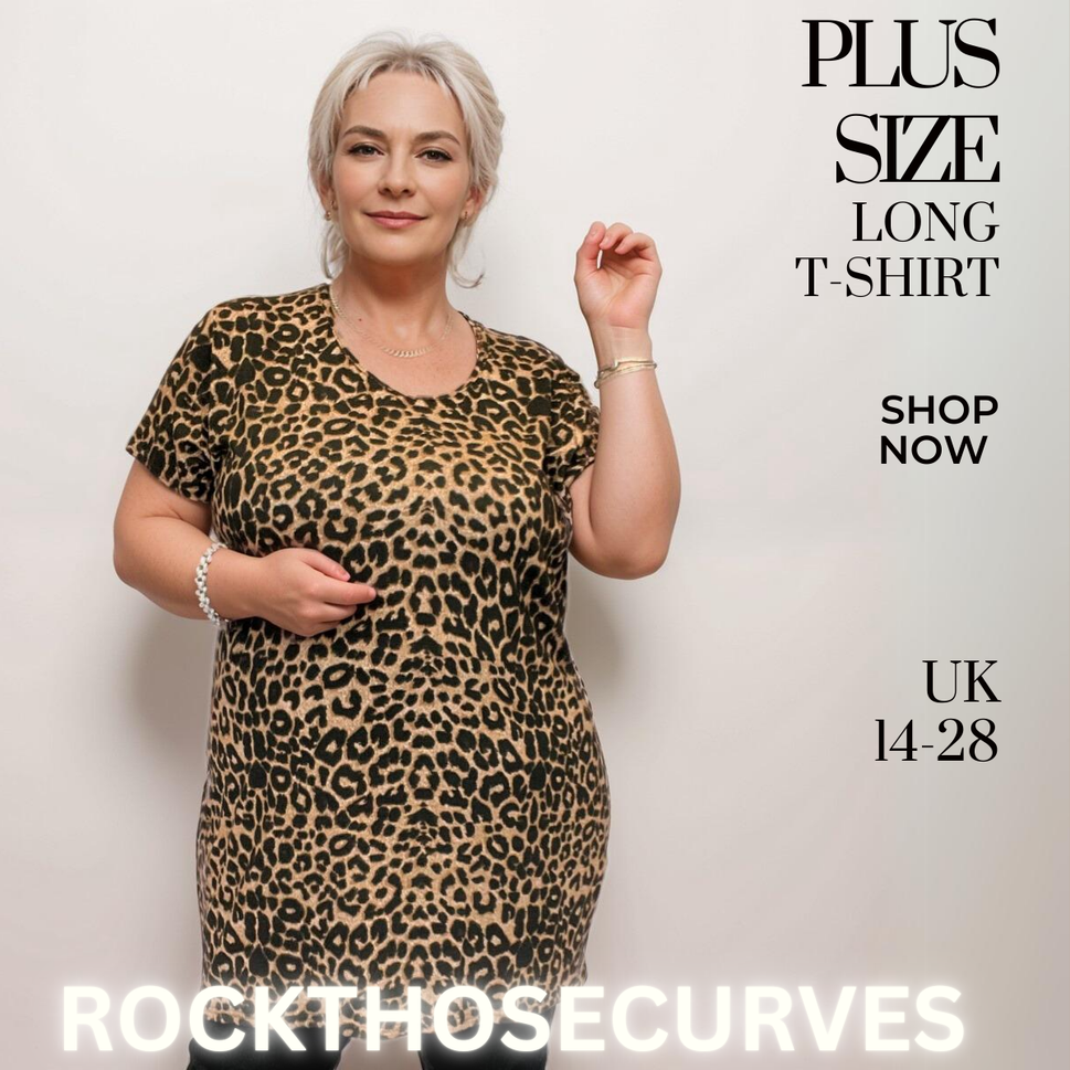LEOPARD PRINT SHORT SLEEVE LONG LENGTH T-SHIRT / TOPBROWN LEOPARD / UK 14