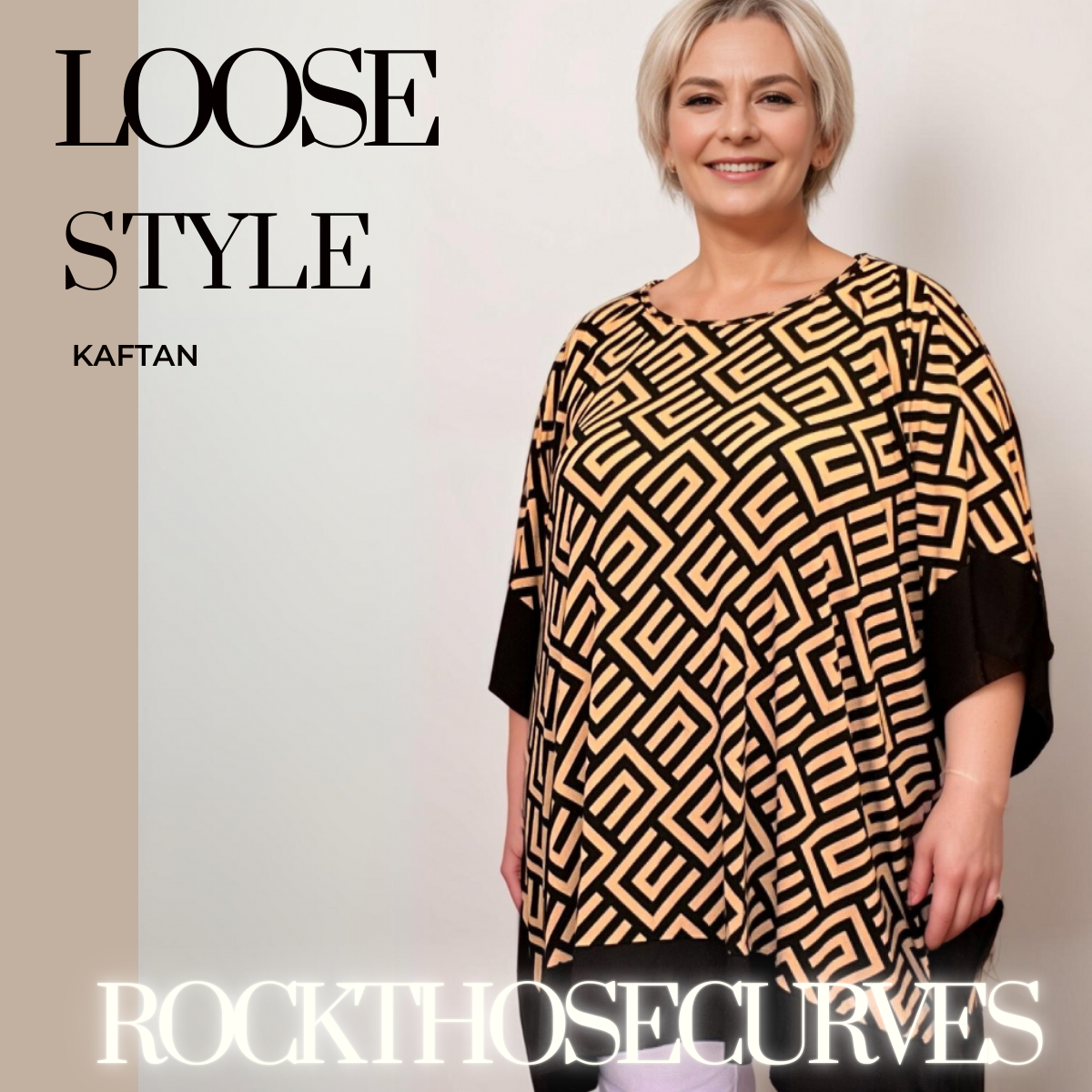 ROCKTHOSECURVES OVERSIZED SOFT STRETCHY GEOMETRIC KAFTAN WITH PANEL EDGING