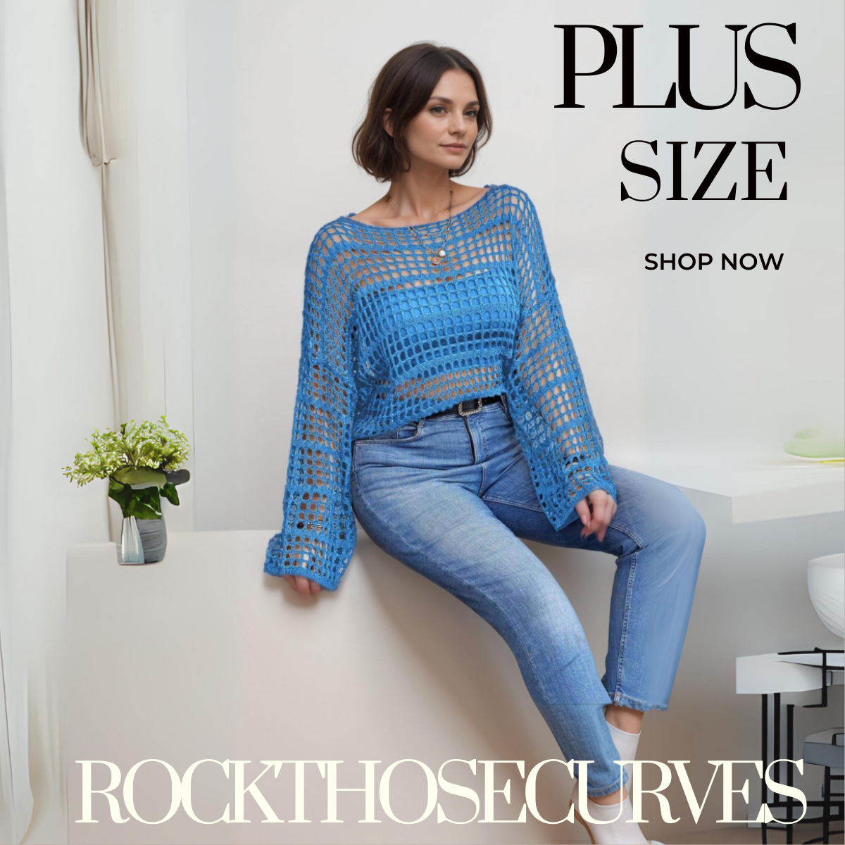 ROCKTHOSECURVES CROCHET KNITTED SHORT LOOSE FITTING JUMPER TOP