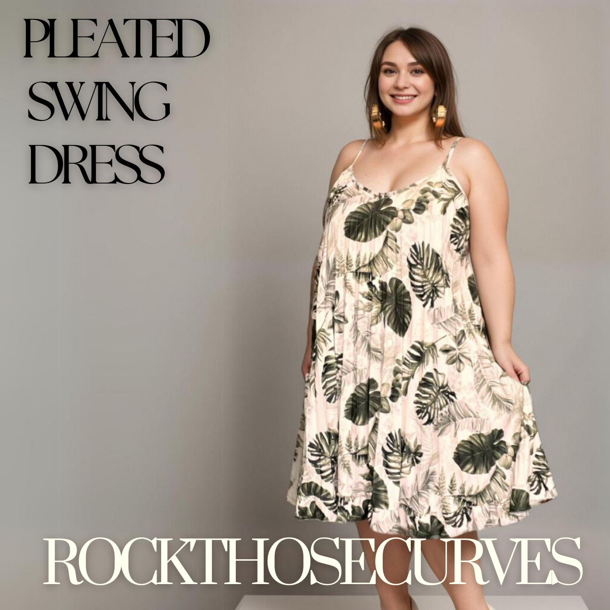 ROCKTHOSECURVES PLEATED A LINE STRAPPY LEAF PRINT DRESS