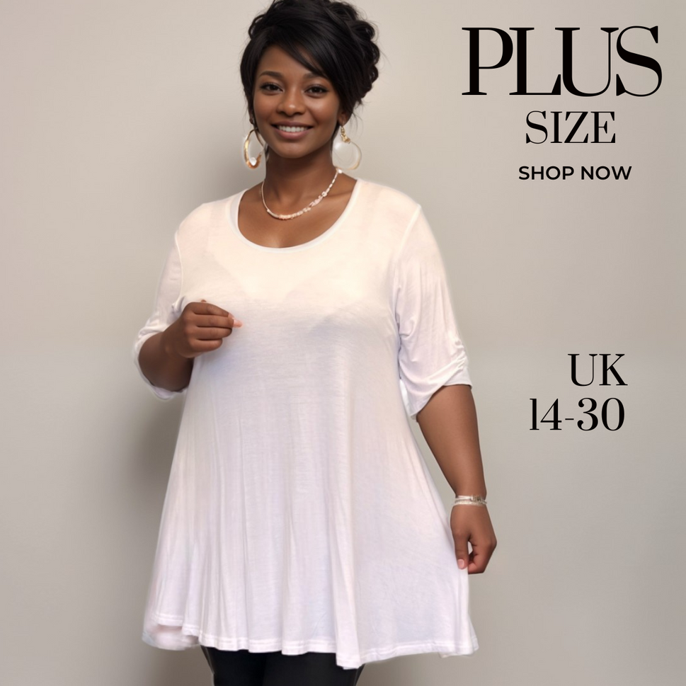 LOOSE FITTING A-LINE SWING TOP WITH BUTTON SLEEVESWHITE / UK 14