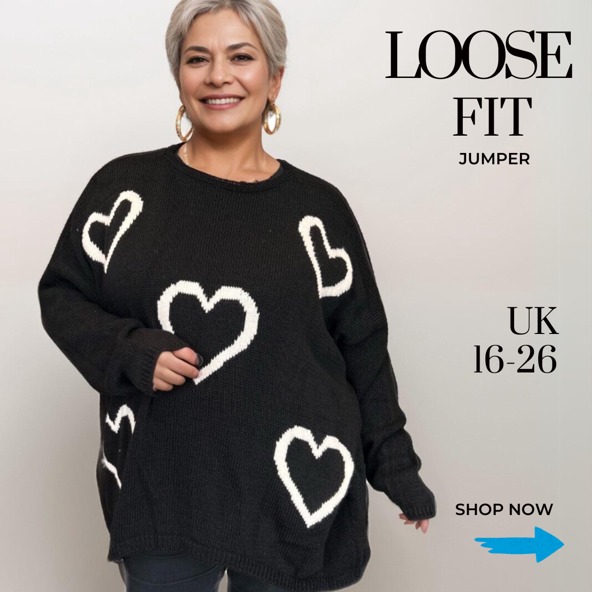 SCOOP HEM OVERSIZED KNITTED JUMPER WITH HEARTS