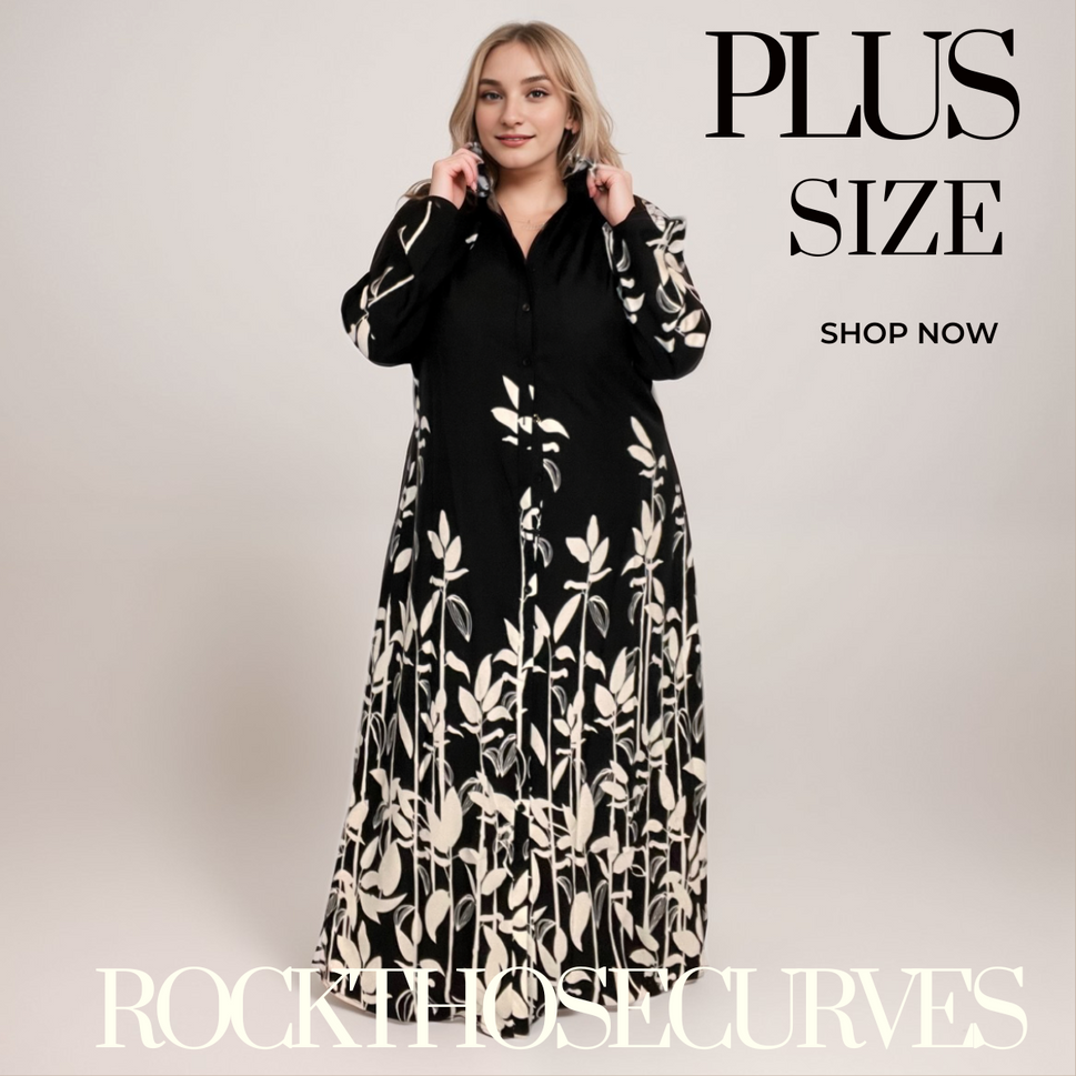 ROCKTHOSECURVES BLACK CREAM A-LINE BUTTON UP MAXI SHIRT DRESS