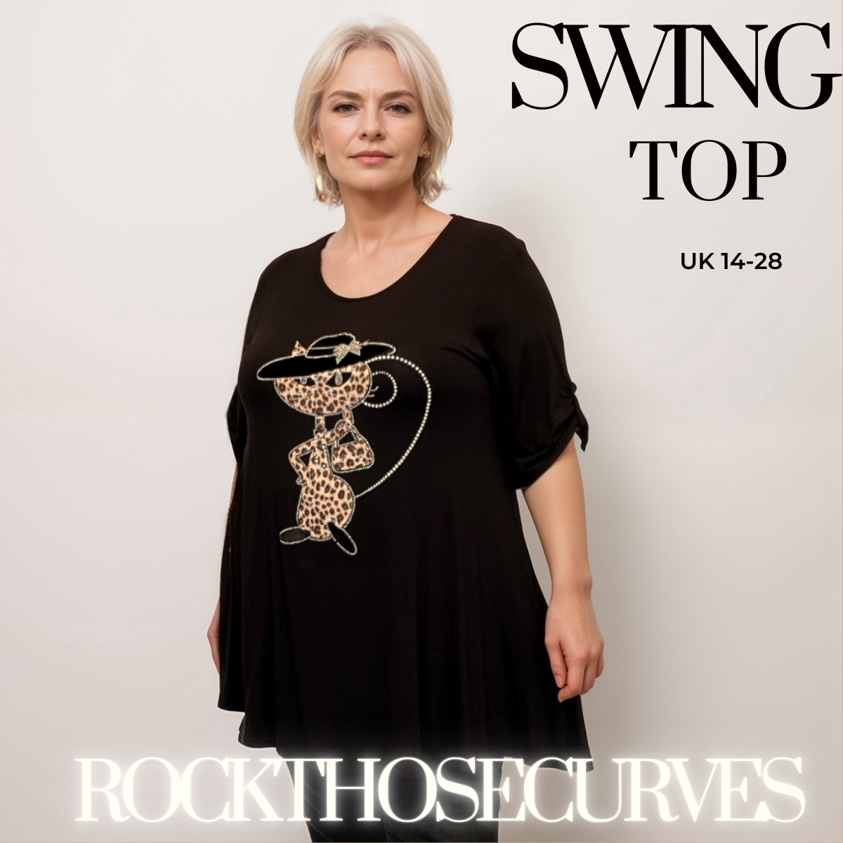 ROCKTHOSECURVES CAT IN A HAT BUTTON SLEEVE SWING TOP