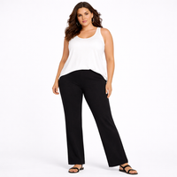 High Rise Elastic Waist Stretchy Ribbed Bootleg Trousers