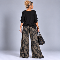 Black Grey Floral Palazzo Trousers