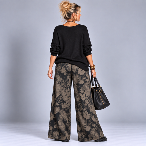 Black Grey Floral Palazzo Trousers