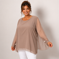 CHIFFON LINED BLOUSE WITH FLUTED SLEEVES