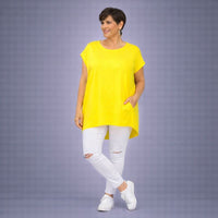 Soft Cotton Cap Sleeve T-shirt With Pockets + Dipped Hem
