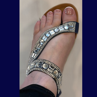 ROCKTHOSECURVES NAVY SPARKLY FLAT CUSHIONED SOLE SANDALS