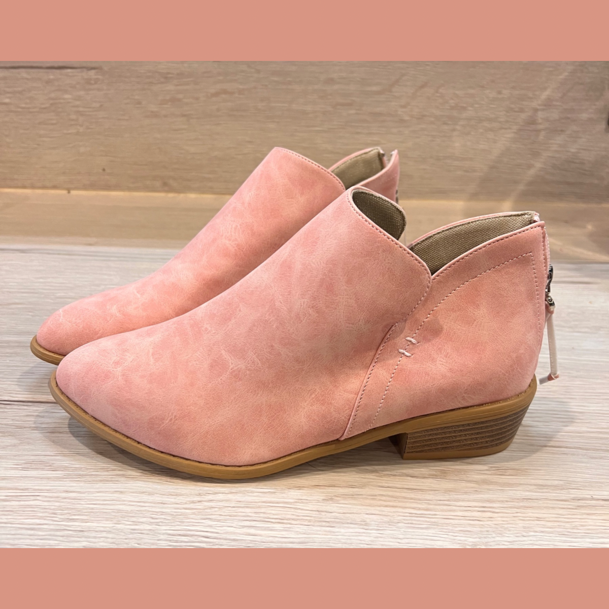 PINK SUEDE LOW HEEL ALMOND TOE CUT SIDE ANKLE BOOTS