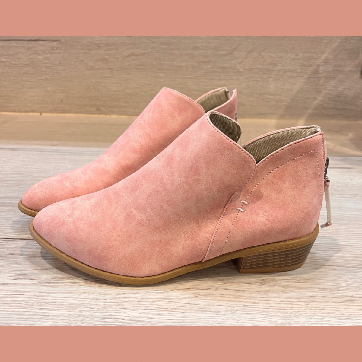 ROCKTHOSECURVES PINK LOW HEEL ALMOND TOE CUT SIDE ANKLE BOOTS