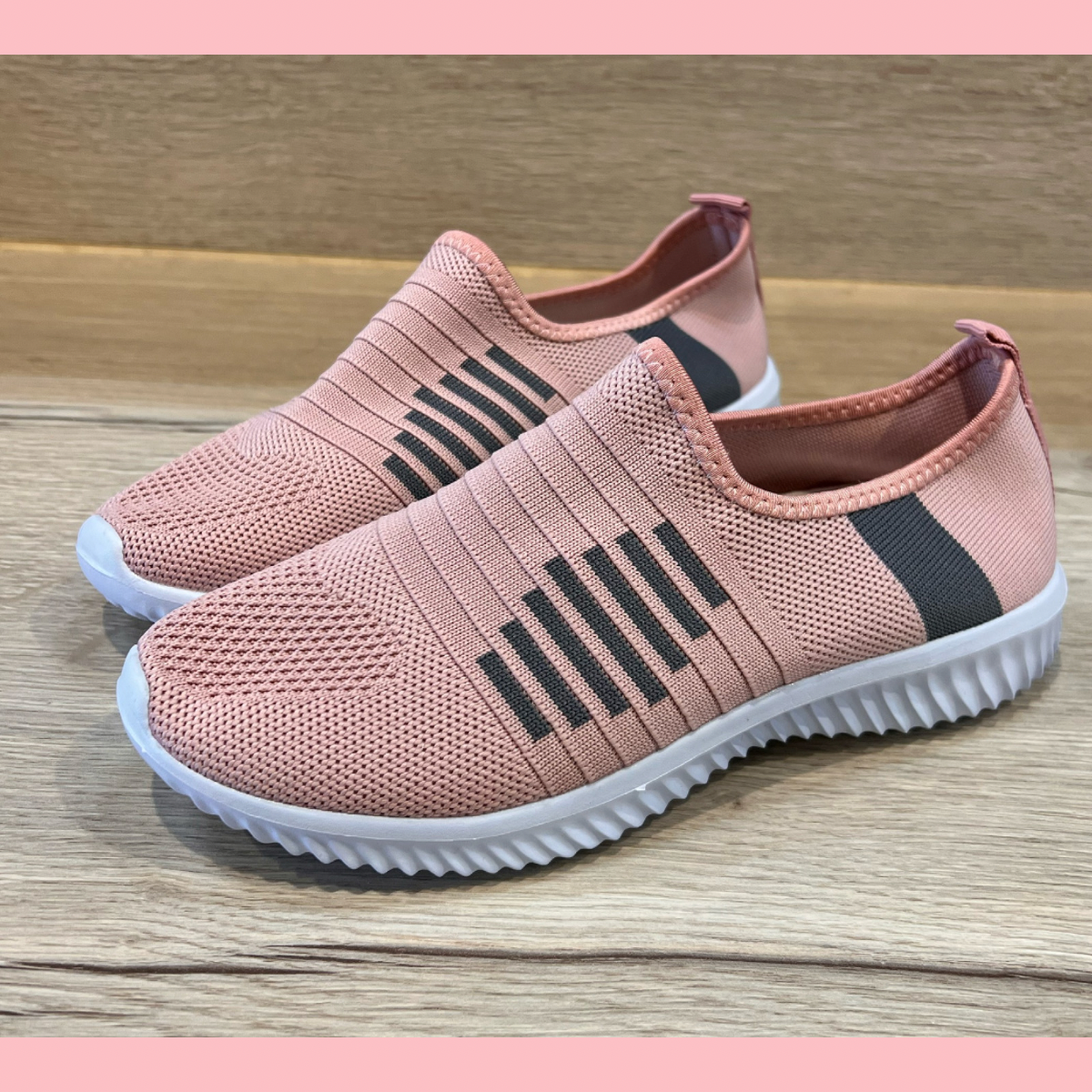 Pink Grey Fabric Lightweight Slip‑On Trainers