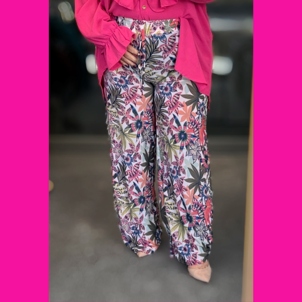 Tropical Bright Pattern Elastic Waist Stretchy Summer Trousers
