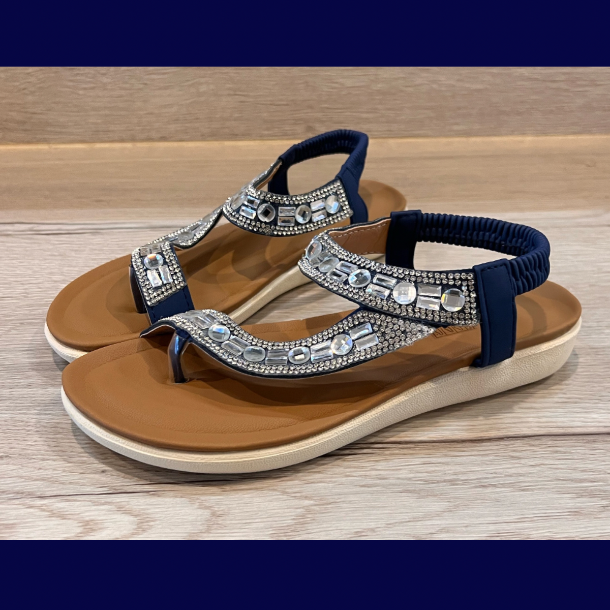 ROCKTHOSECURVES NAVY SPARKLY FLAT CUSHIONED SOLE SANDALS