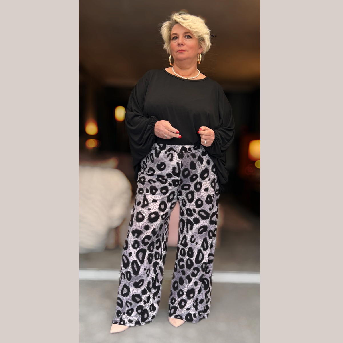 ROCKTHOSECURVES PEACOCK PRINT ELASTICATED WAIST PALAZZO TROUSERS