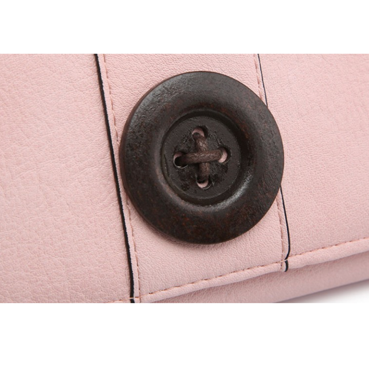 MULTI SECTION PURSE WITH LARGE WOODEN BUTTON