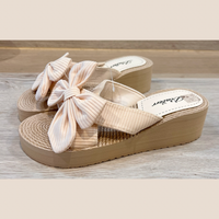 Beige Lightweight Wedge Heel sandals with large bow