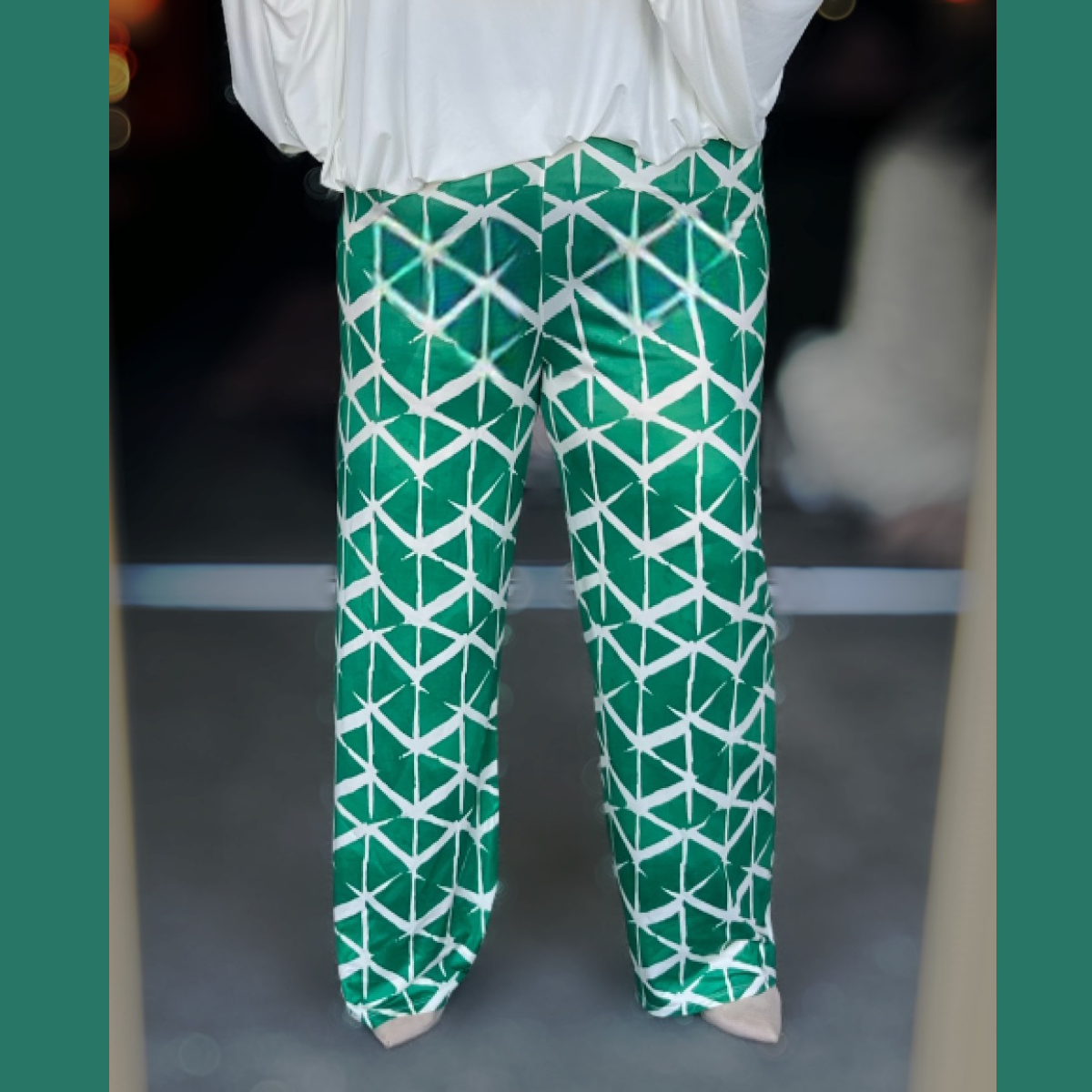 Geometric Print soft stretchy high rise palazzo trousers