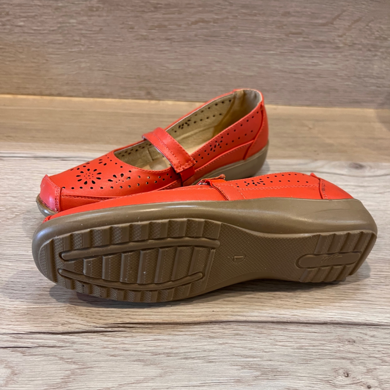 WATERMELON LOW WEDGE COMFORT SHOES WITH ELASTICATED STRAP