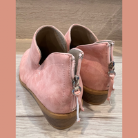 PINK SUEDE LOW HEEL ALMOND TOE CUT SIDE ANKLE BOOTS