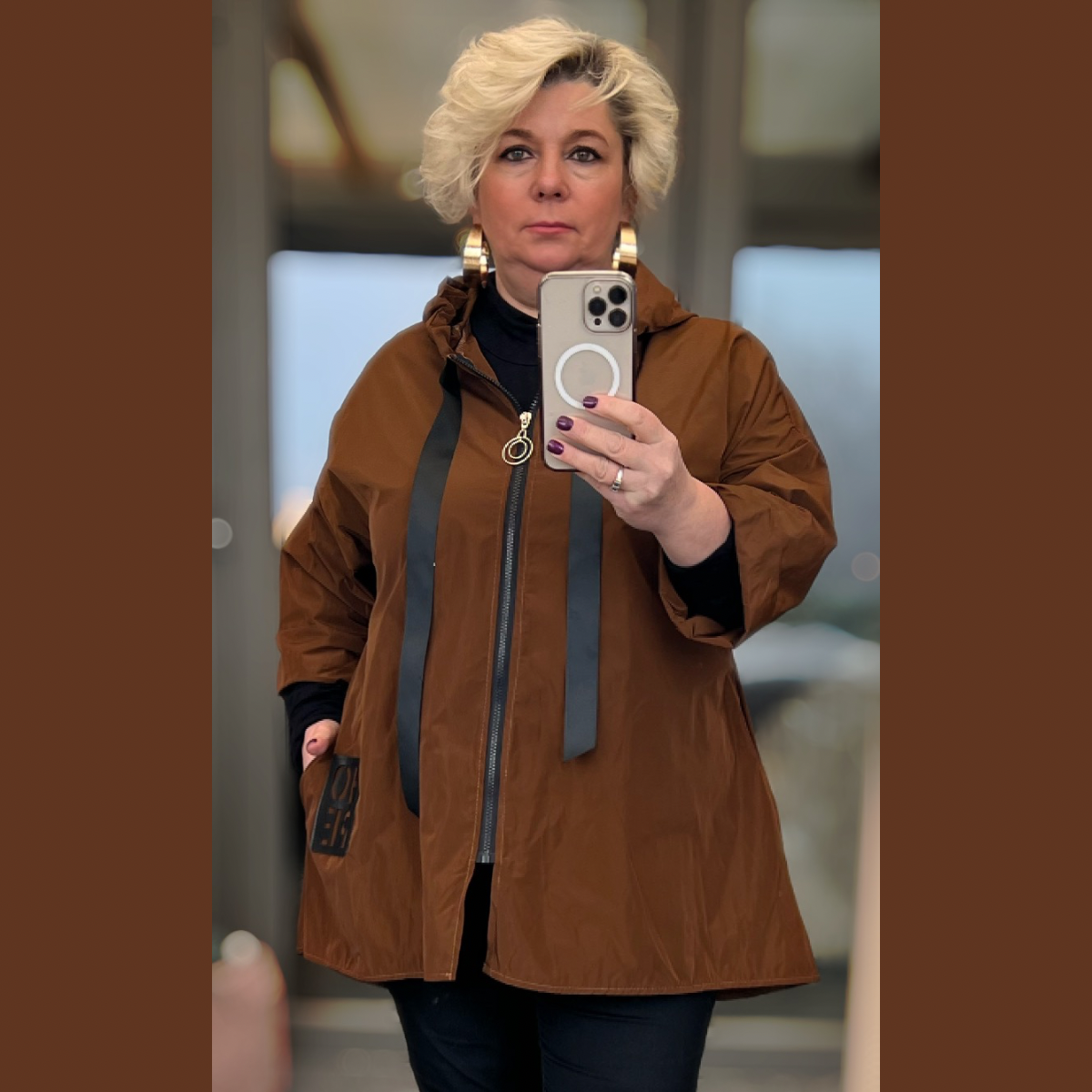 SHORT LENGTH A LINE RAIN COAT JACKET WITH HOOD rockthosecurves