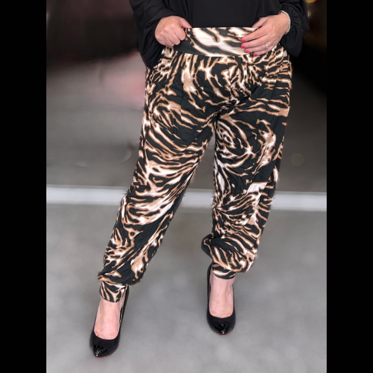 BROWN BLACK BOLD TIGER TIE DYE HAREM PANTS ALI PANTS TROUSERS