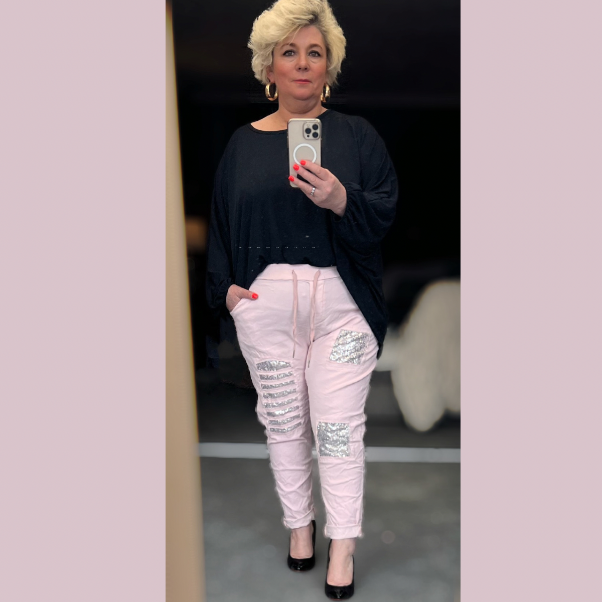 SUPER STRETCHY MAGIC TROUSERS JEANS WITH SEQUIN PATCHES