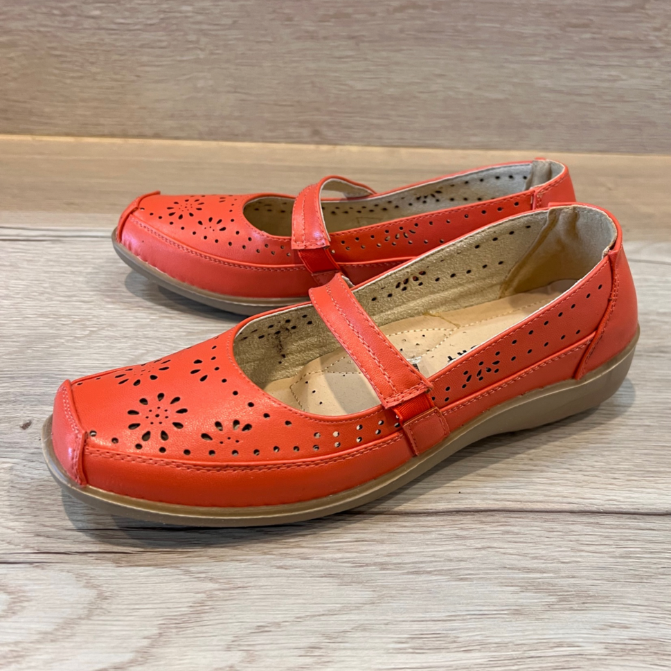 WATERMELON LOW WEDGE COMFORT SHOES WITH ELASTICATED STRAP