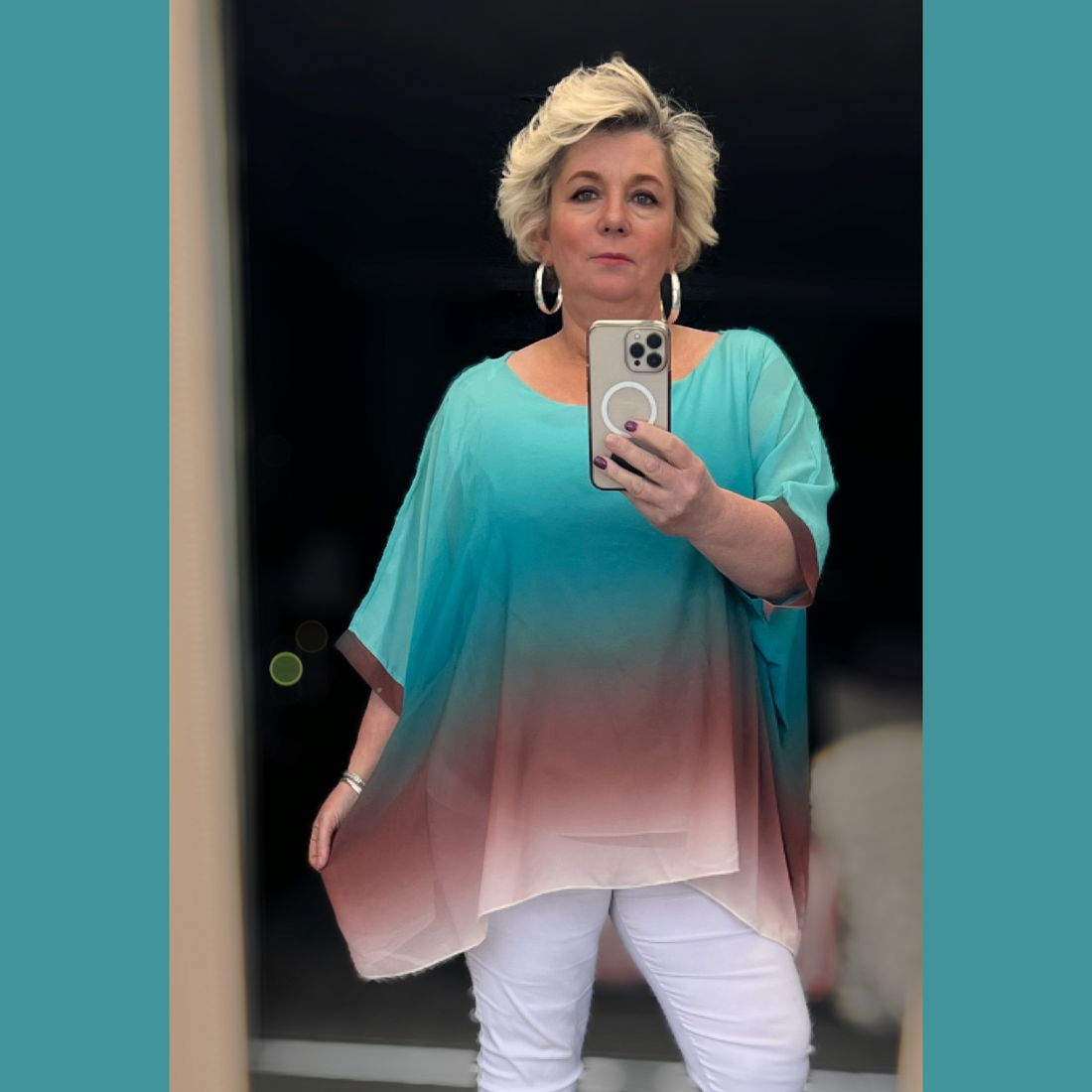 Copper Prairie Petals Turquoise Batwing Blouse main image 1