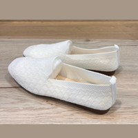 White Fabric  SQUARE TOE Flat Slip on shoes / Pumps