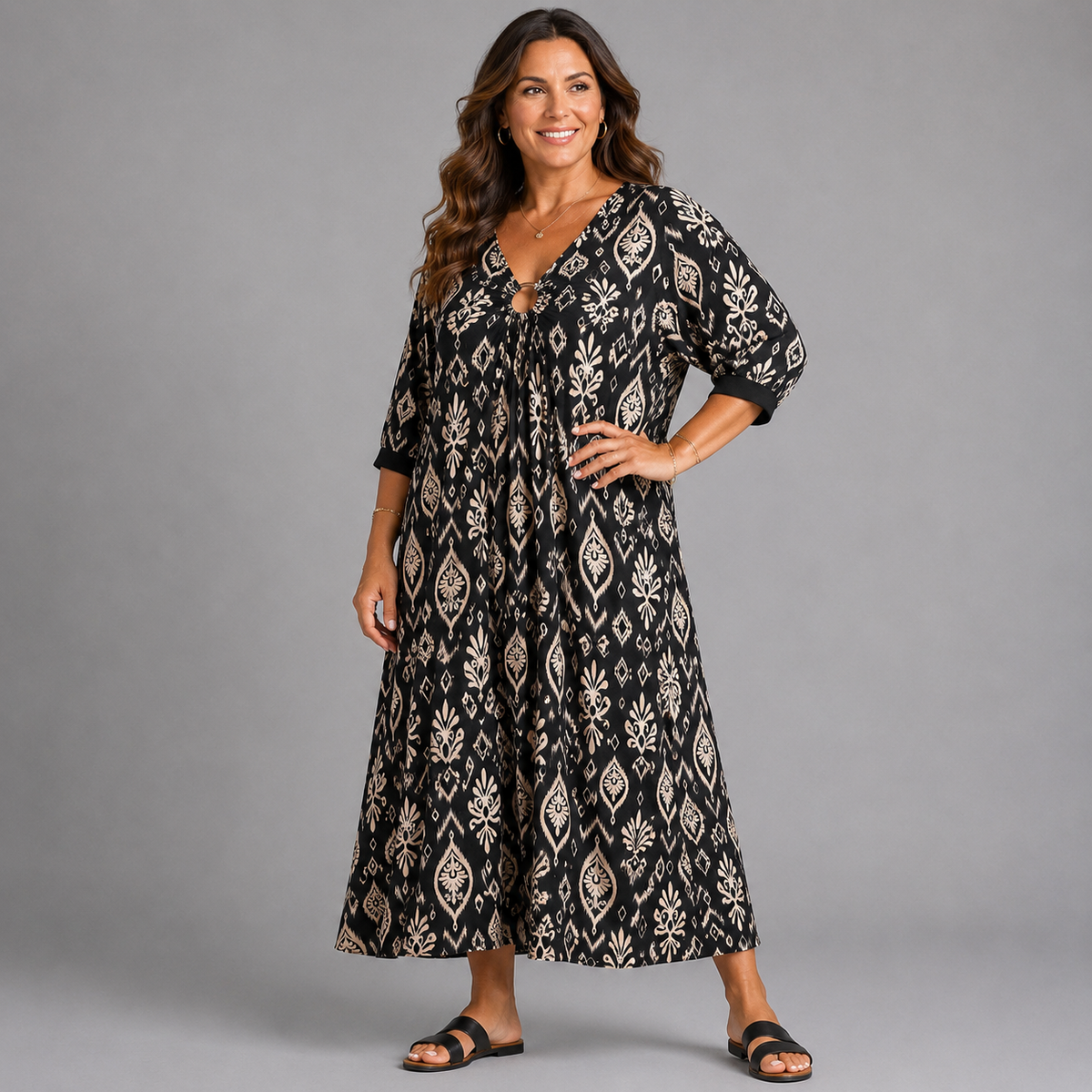Bauble Print V Neck Batwing Dress