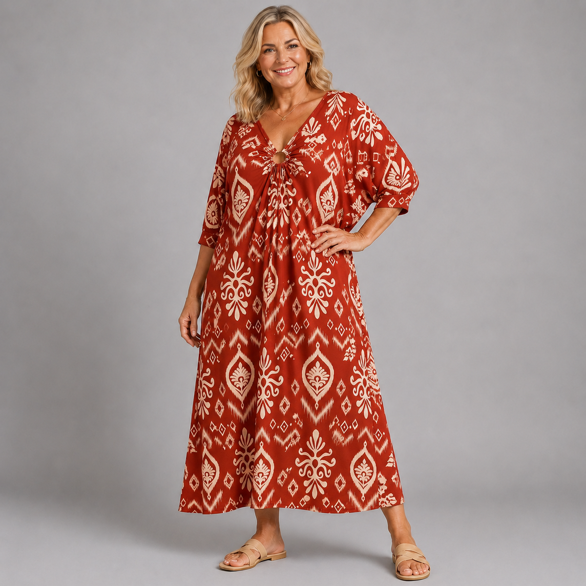 Bauble Print V Neck Batwing Dress