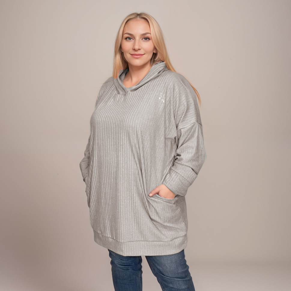 SIGNATURE R SOFT RIBBED LONG HOODYGREY / UK 16-18