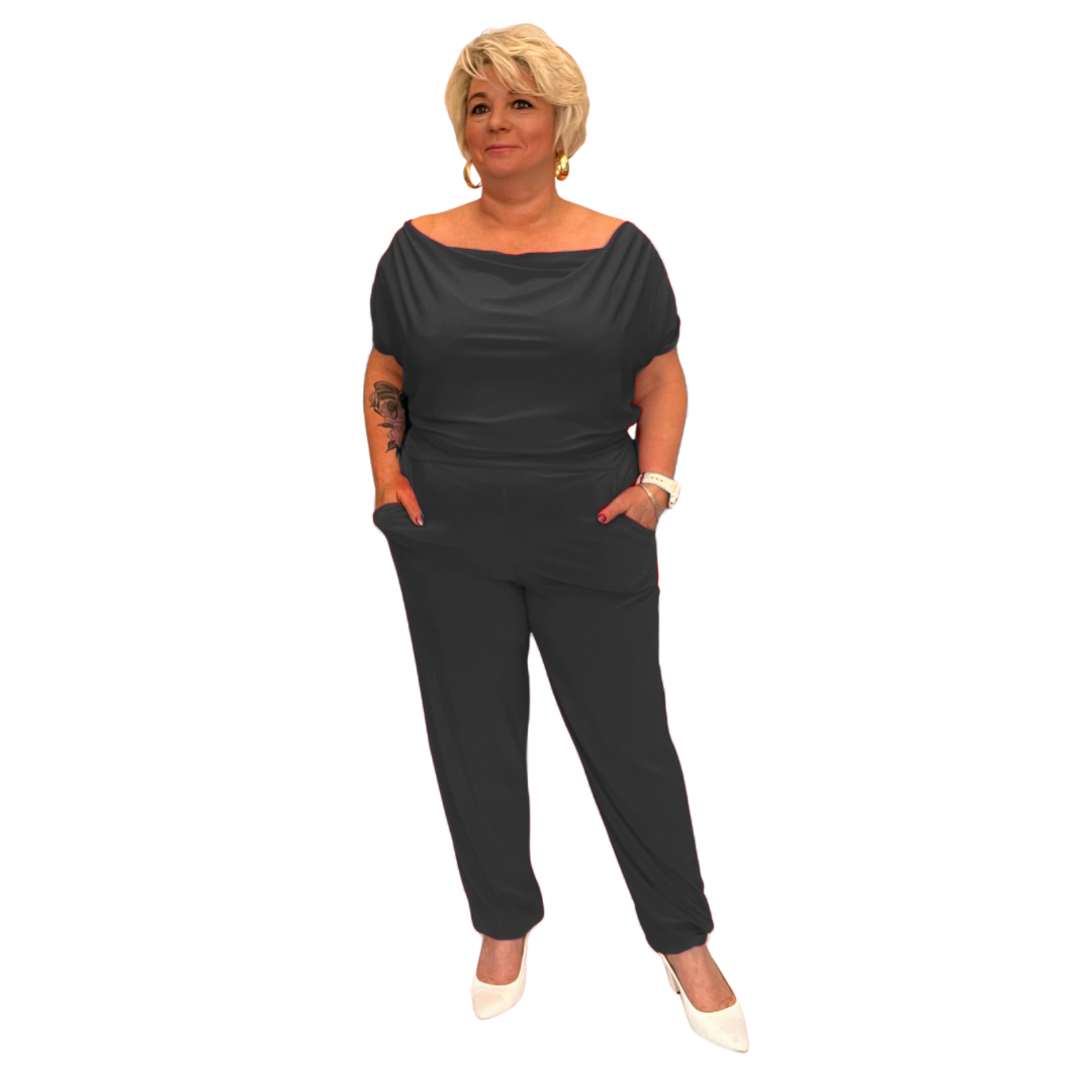 ROCKTHOSECURVES PLAIN COWL NECK JUMPSUIT WITH SIDE POCKETS