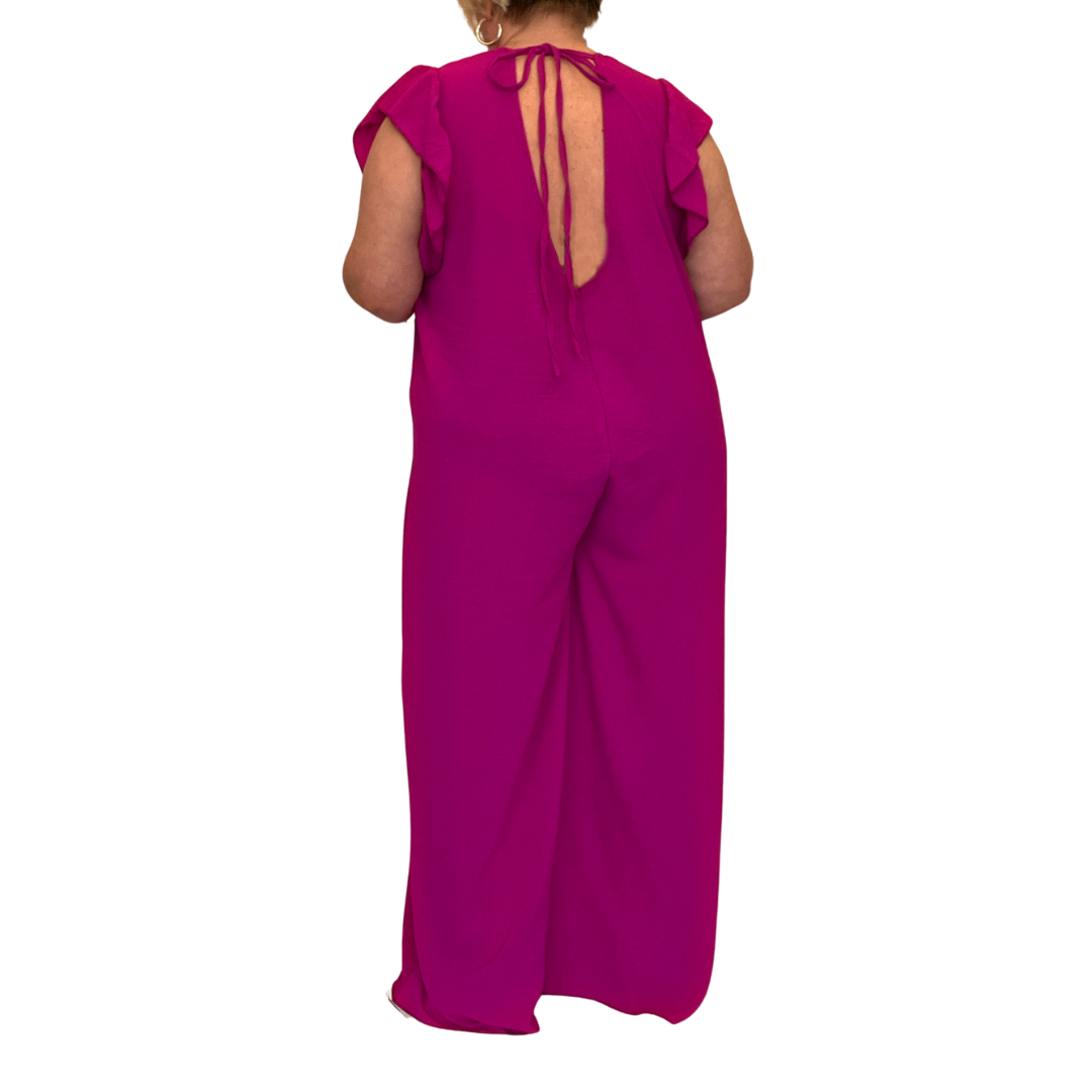 ROCKTHOSECURVES V NECK FRILLED CAP SLEEVE JUMPSUIT