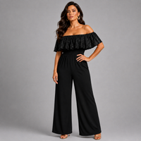 Sequin Frill Bardot Jumpsuit with Side Pockets