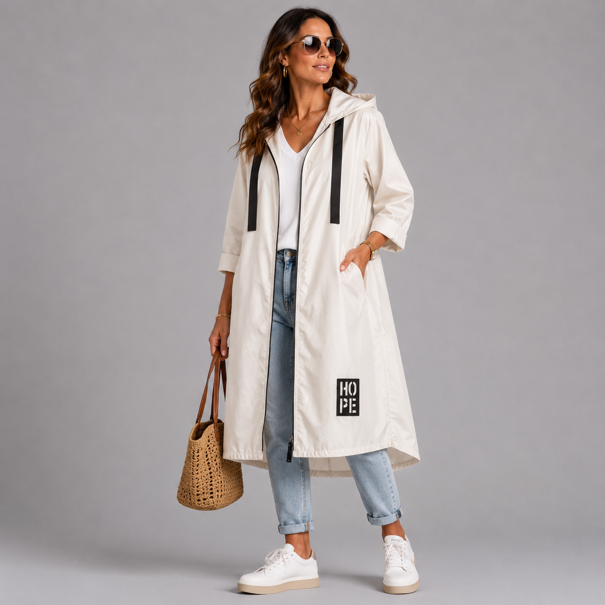 A-Line Dipped Hem Rain Mac