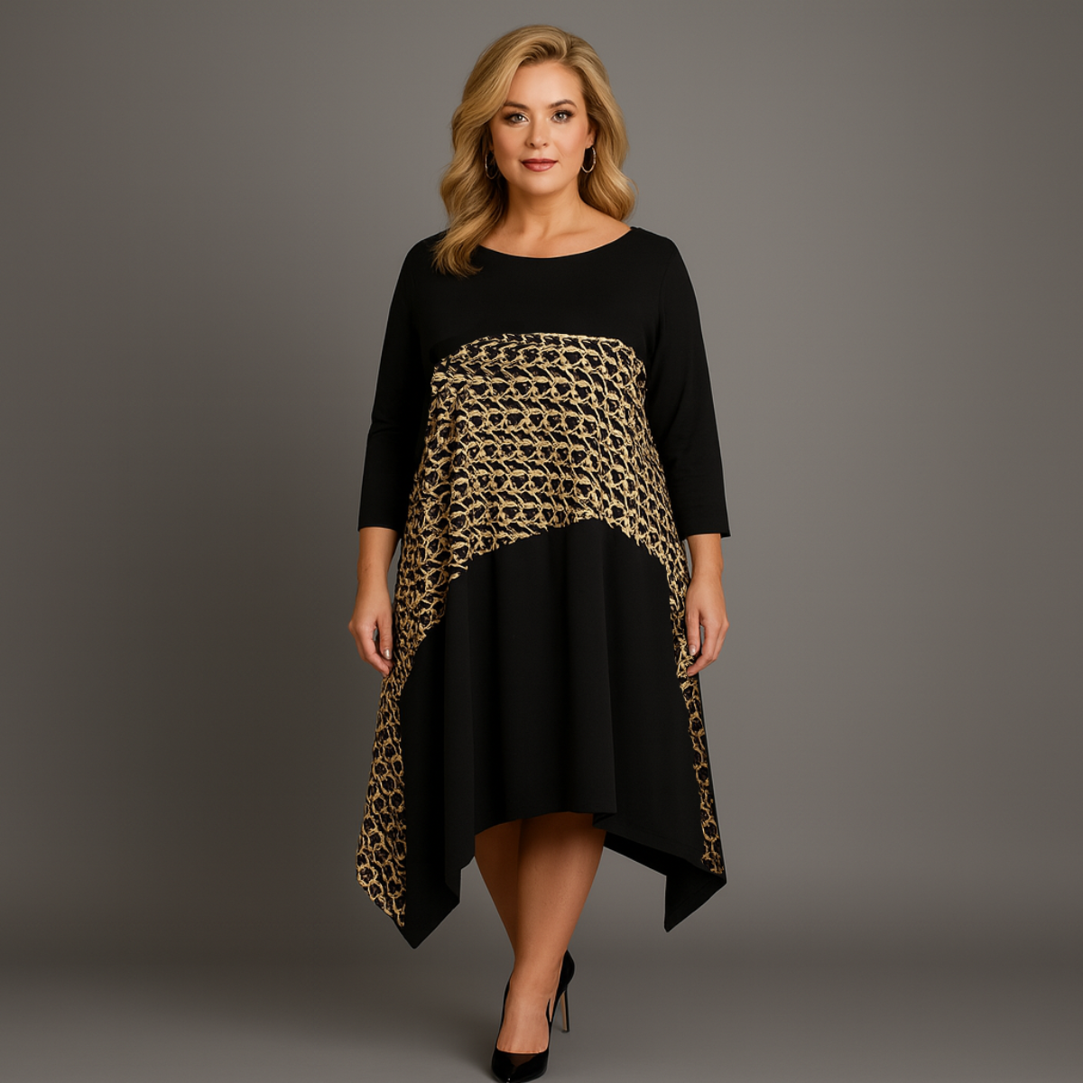 Loose Fitting Hanky hem dress with satin panel