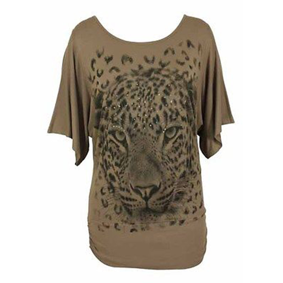 BATWING OVERSIZED TOP OFF SHOULDER SPARKLY LEOPARD PRINT