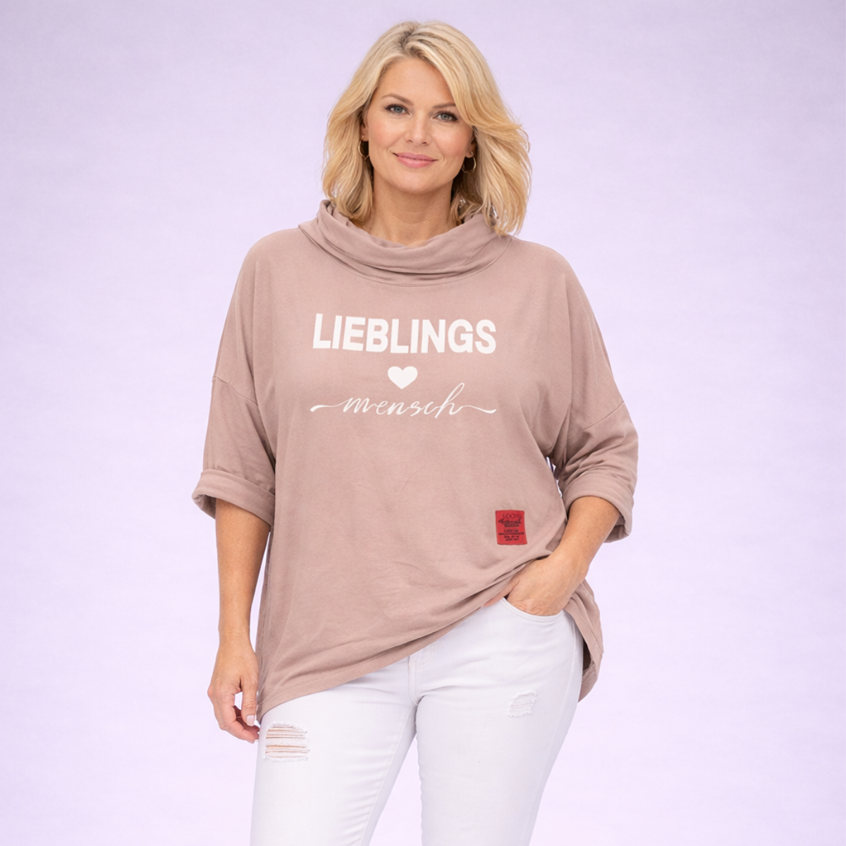 Mocha Cowl Neck 3/4 Sleeve Dipped Hem Top