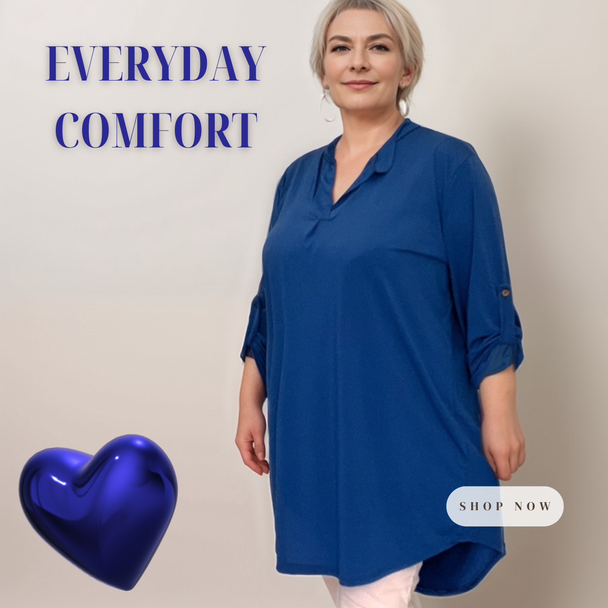 Plus‑Size V‑Neck Long Dipped Hem Top with Button Sleeves