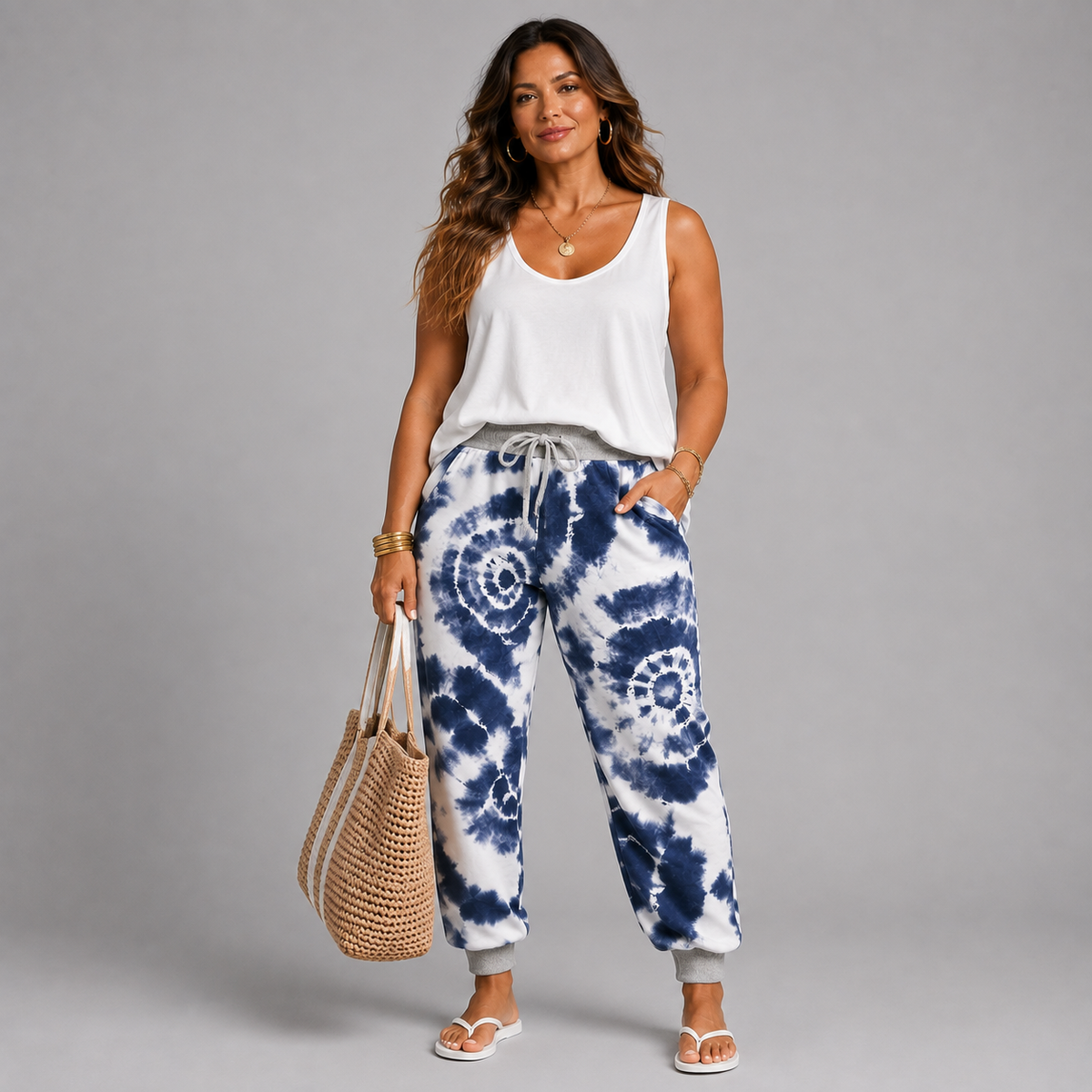 Blue and White Tie Dye Effect Joggers with Pockets