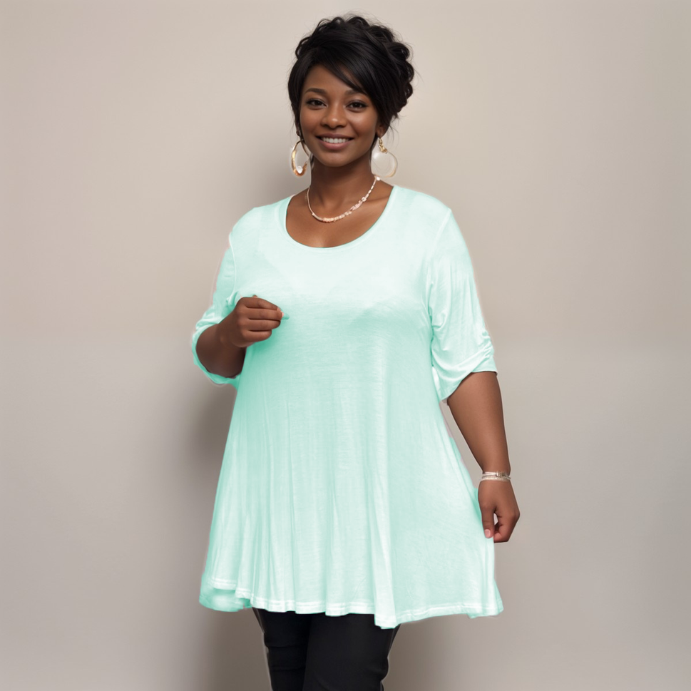 LOOSE FITTING A-LINE SWING TOP WITH BUTTON SLEEVESMINT / UK 14