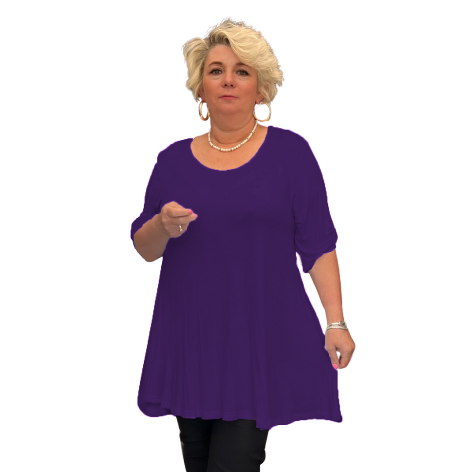 ROCKTHOSECURVES LOOSE FITTING A-LINE SWING TOP WITH BUTTON SLEEVESPurple / UK 14